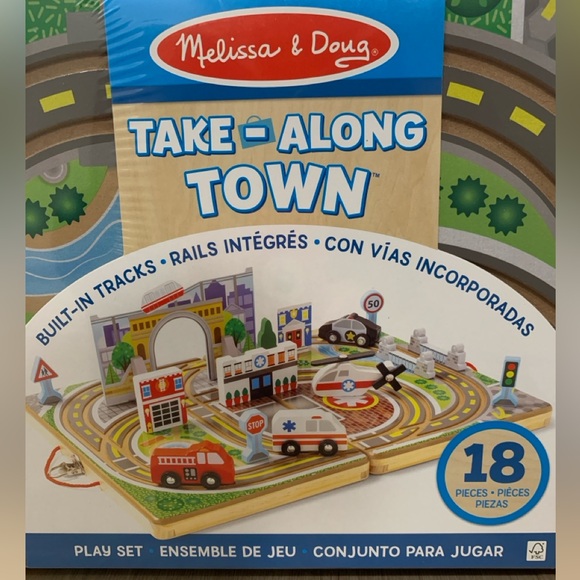 New Melissa & Doug 18 Pc Wooden Table Along Town Fire Truck Police Car Ambulance - Picture 4 of 7